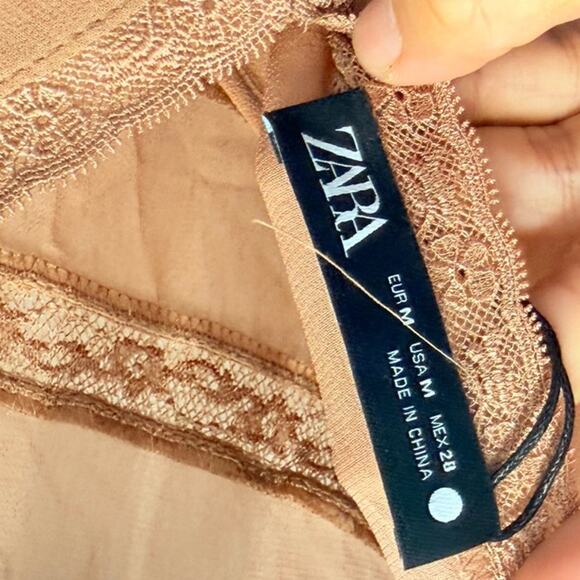 ZARA 2025 Collection | NEW Tan Lace Slip Midi Dress Medium Dainty Coquette Fem - Picture 10 of 12